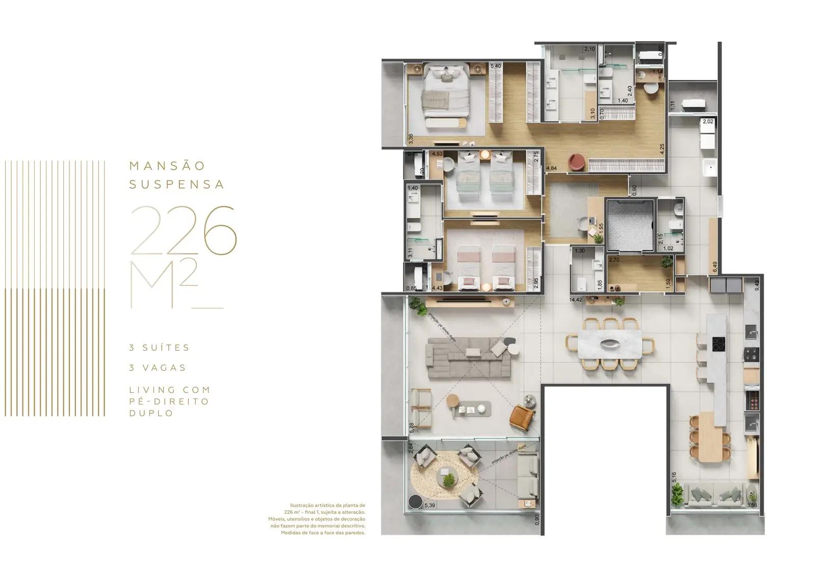 Planta do apartamento 111 — 226 m² com 3 suítes
